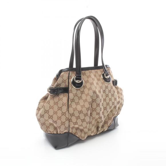 Gucci GG Canvas Tote Bag Patent Leather Beige Black - Picture 2 of 9